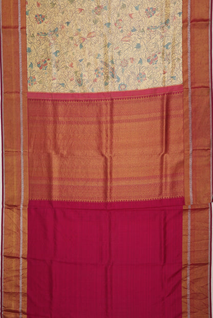 Kanchipuram Silk Printed Cream Saree