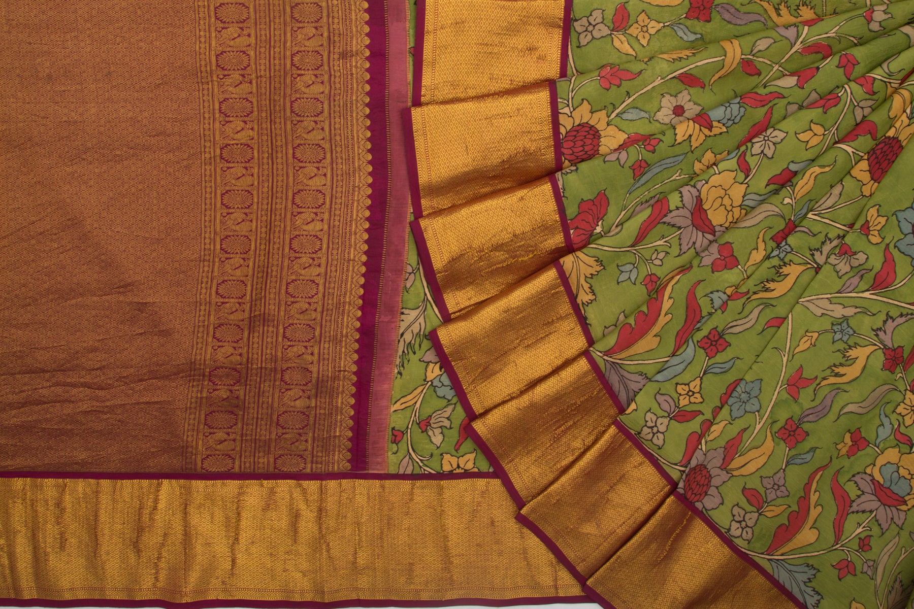 Kanchipuram Silk Kalamkari Green Saree