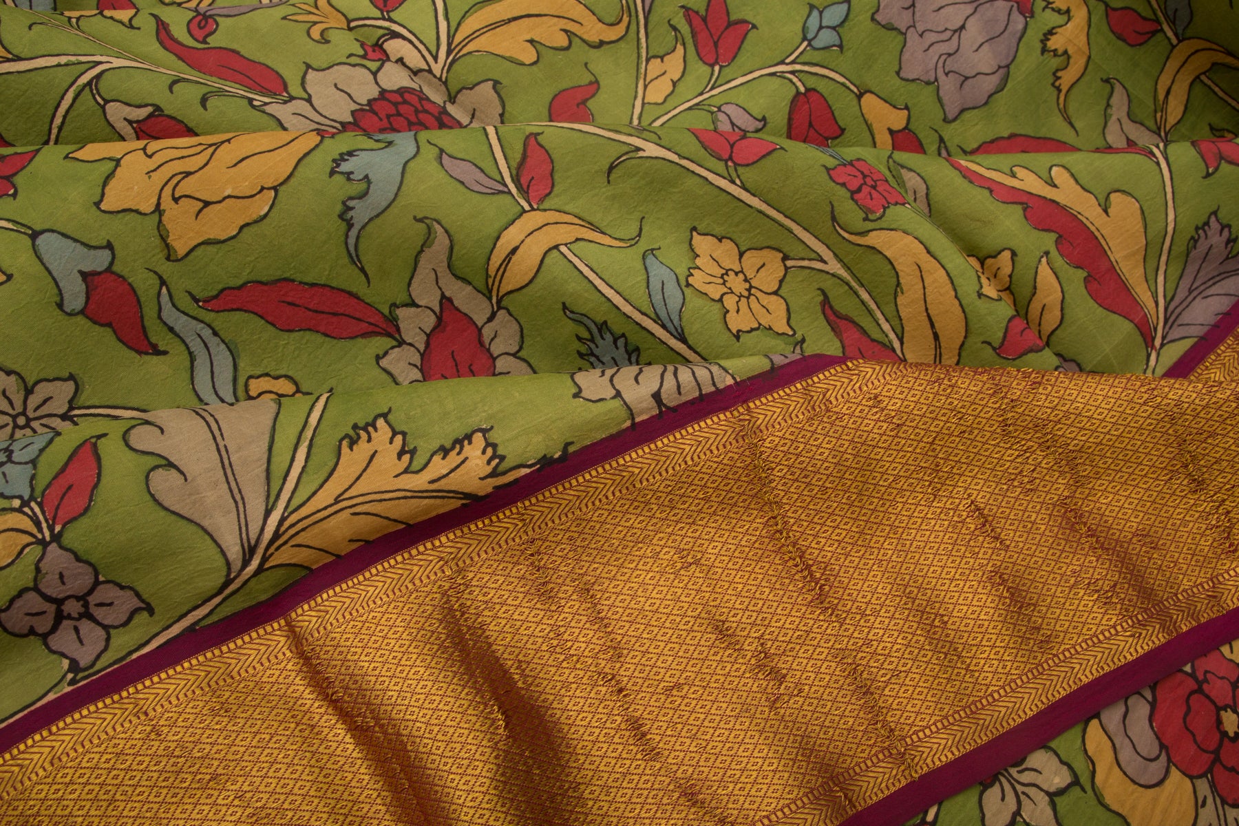 Kanchipuram Silk Kalamkari Green Saree