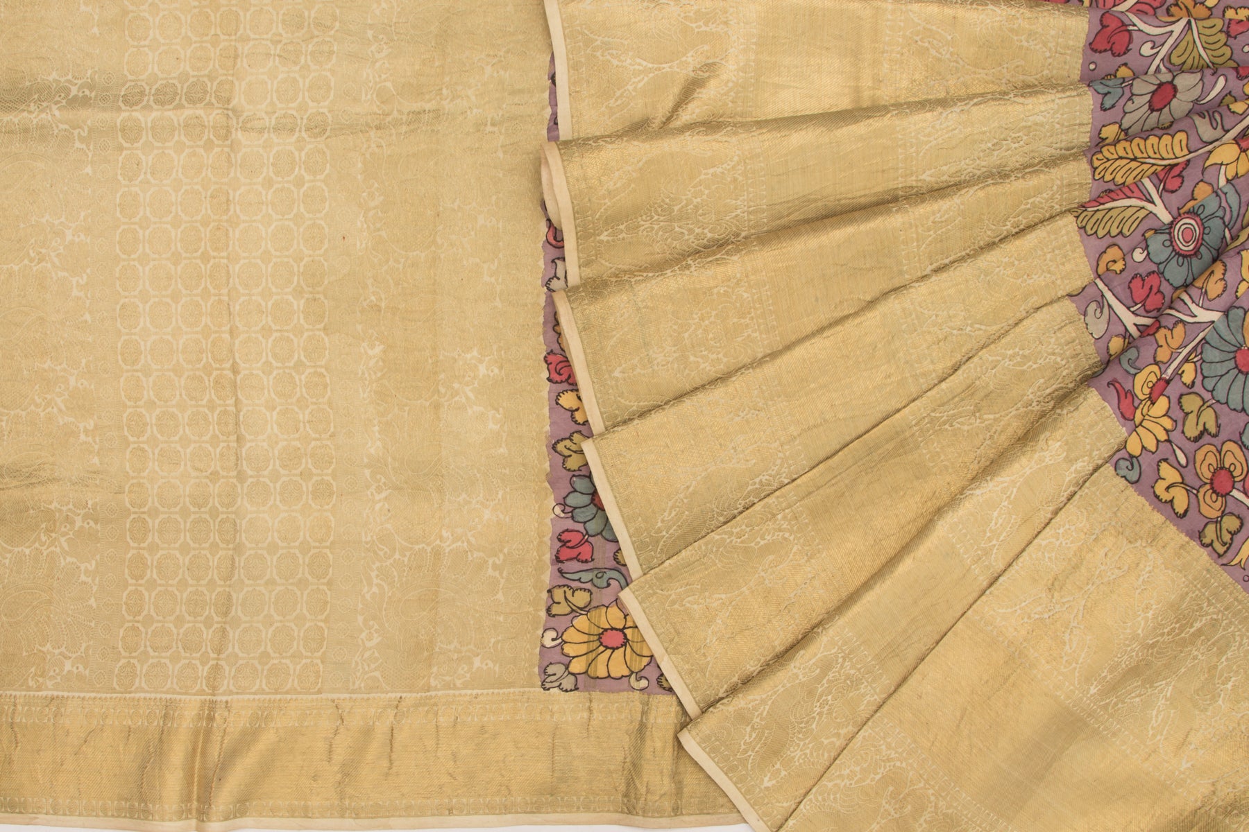 Kanchipuram Silk Kalamkari Lilac Saree