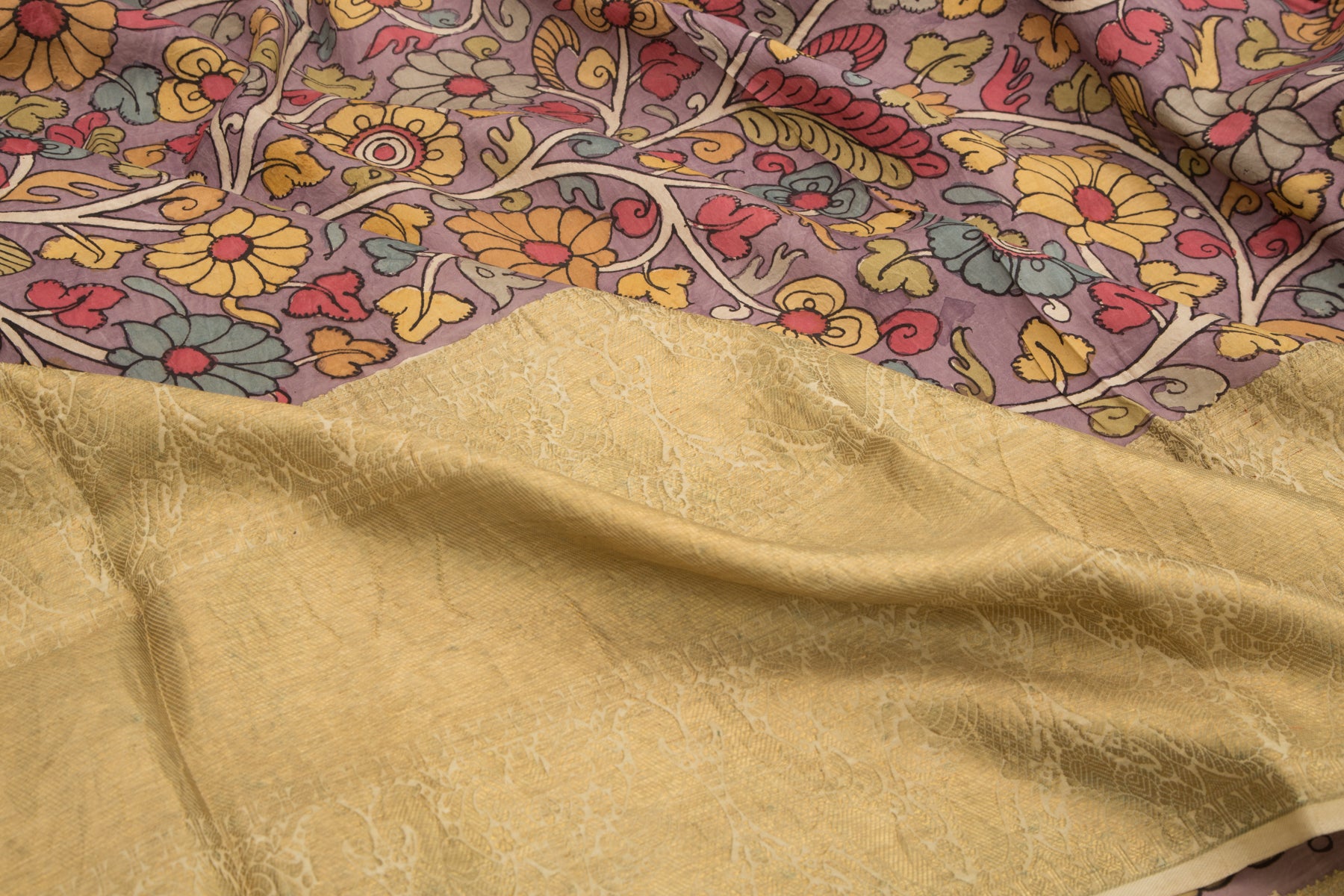Kanchipuram Silk Kalamkari Lilac Saree