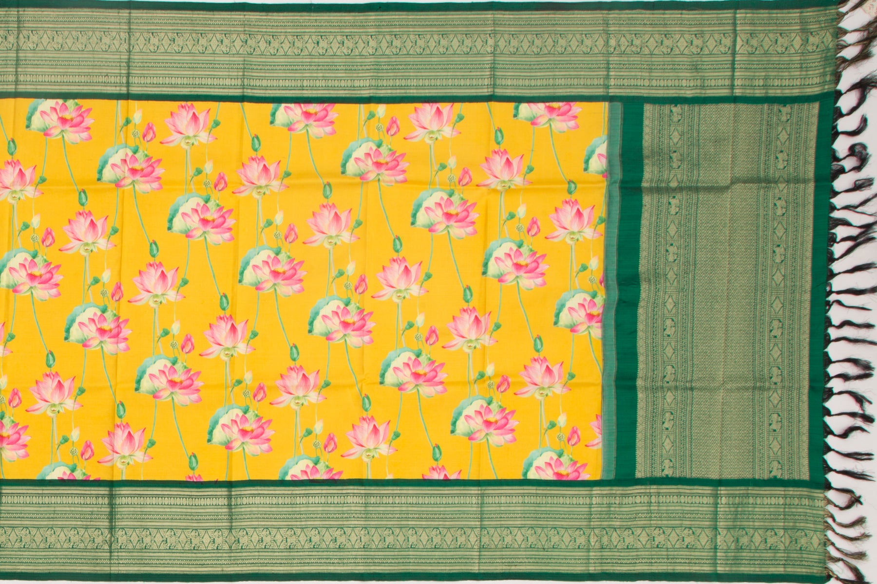 Kanchipuram Silk Floral Printed Yellow Dupatta