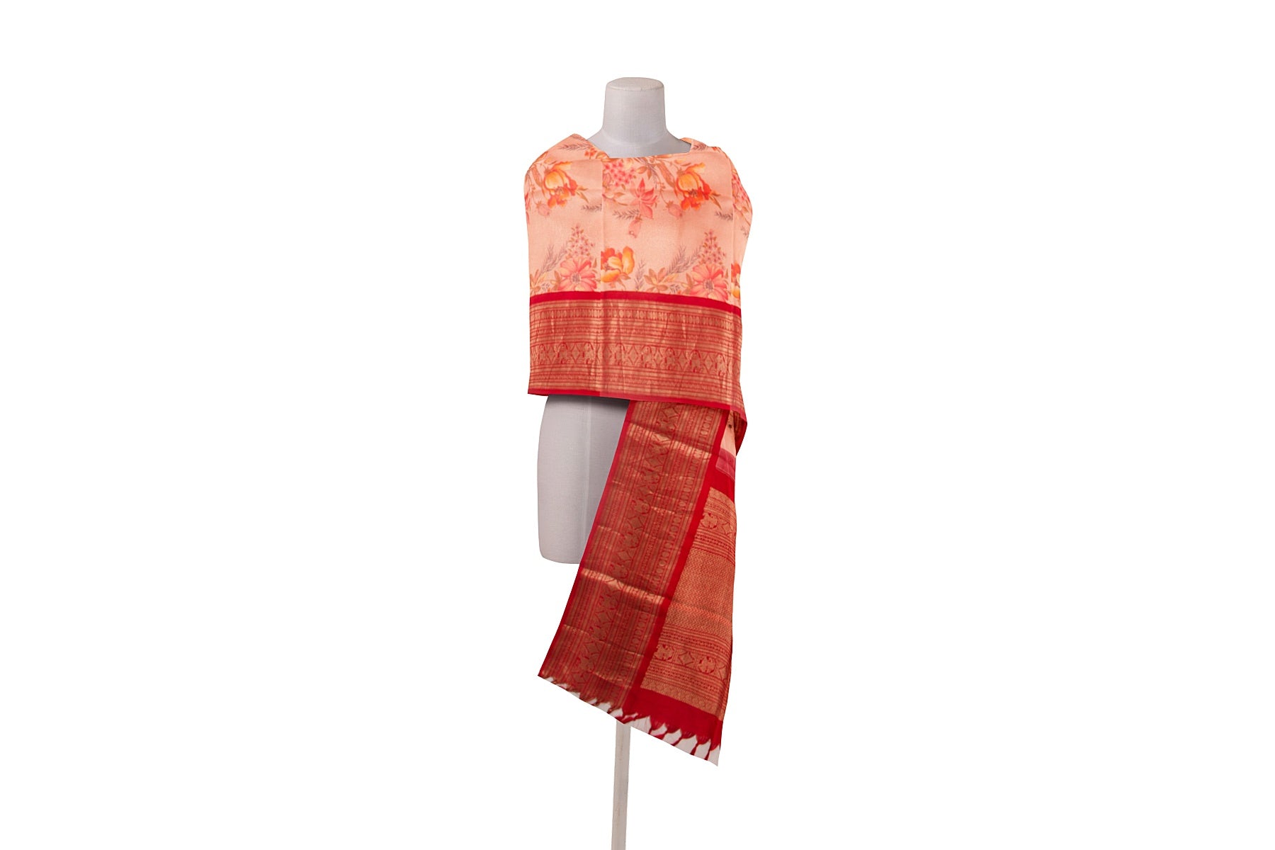 Kanchipuram Silk Floral Printed Pastel Pink Dupatta