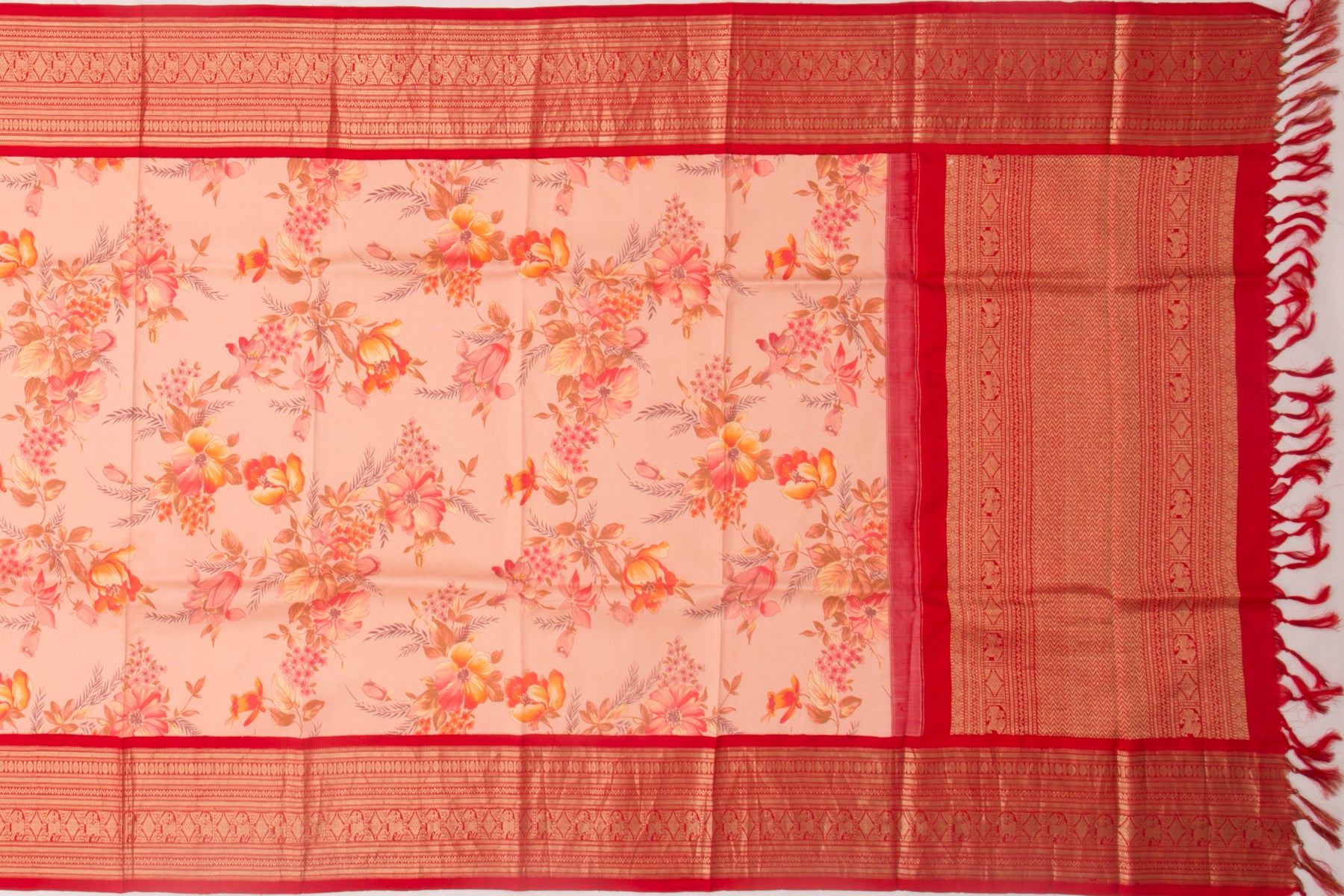 Kanchipuram Silk Floral Printed Pastel Pink Dupatta