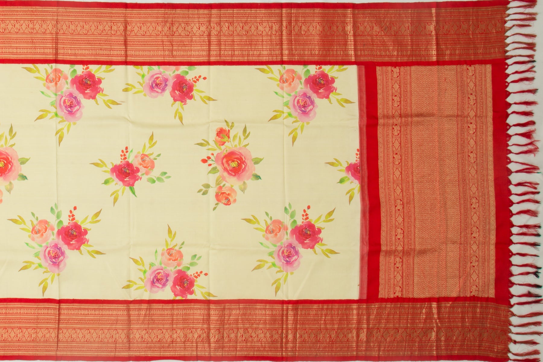 Kanchipuram Silk Floral Printed Pastel Green Dupatta