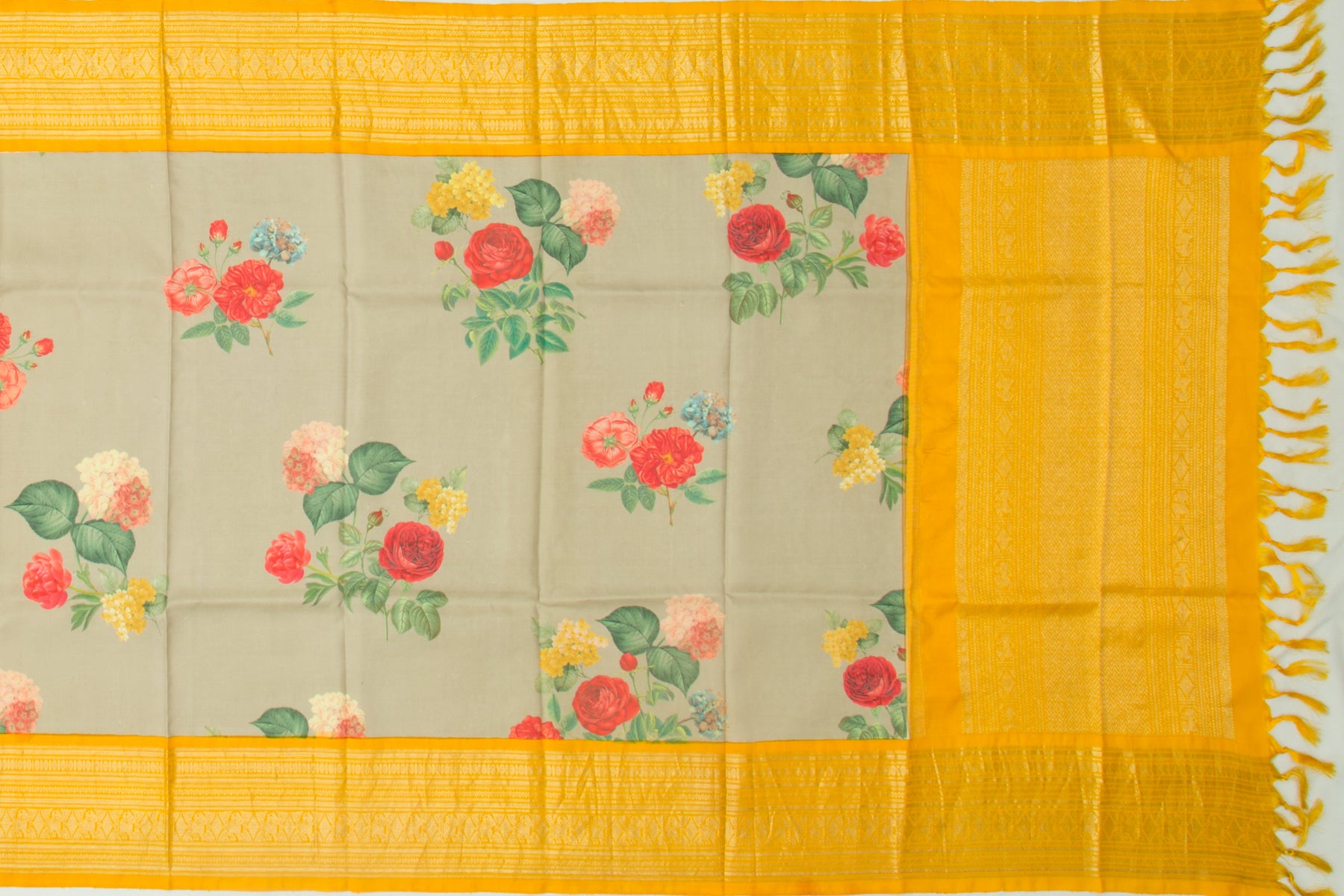 Kanchipuram Silk Floral Printed Grey Dupatta