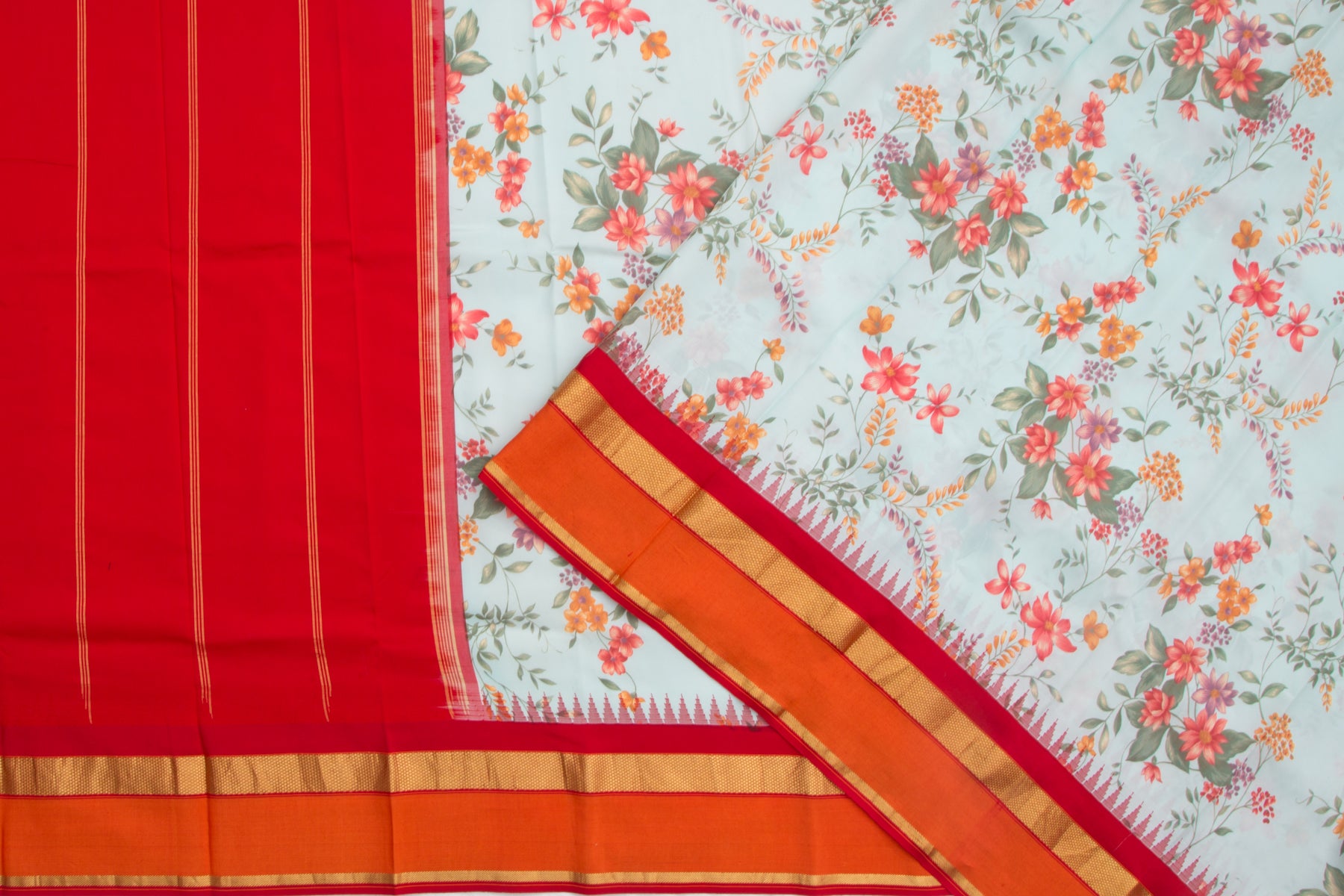 Kanchipuram Silk Floral Printed Pastel Blue Saree