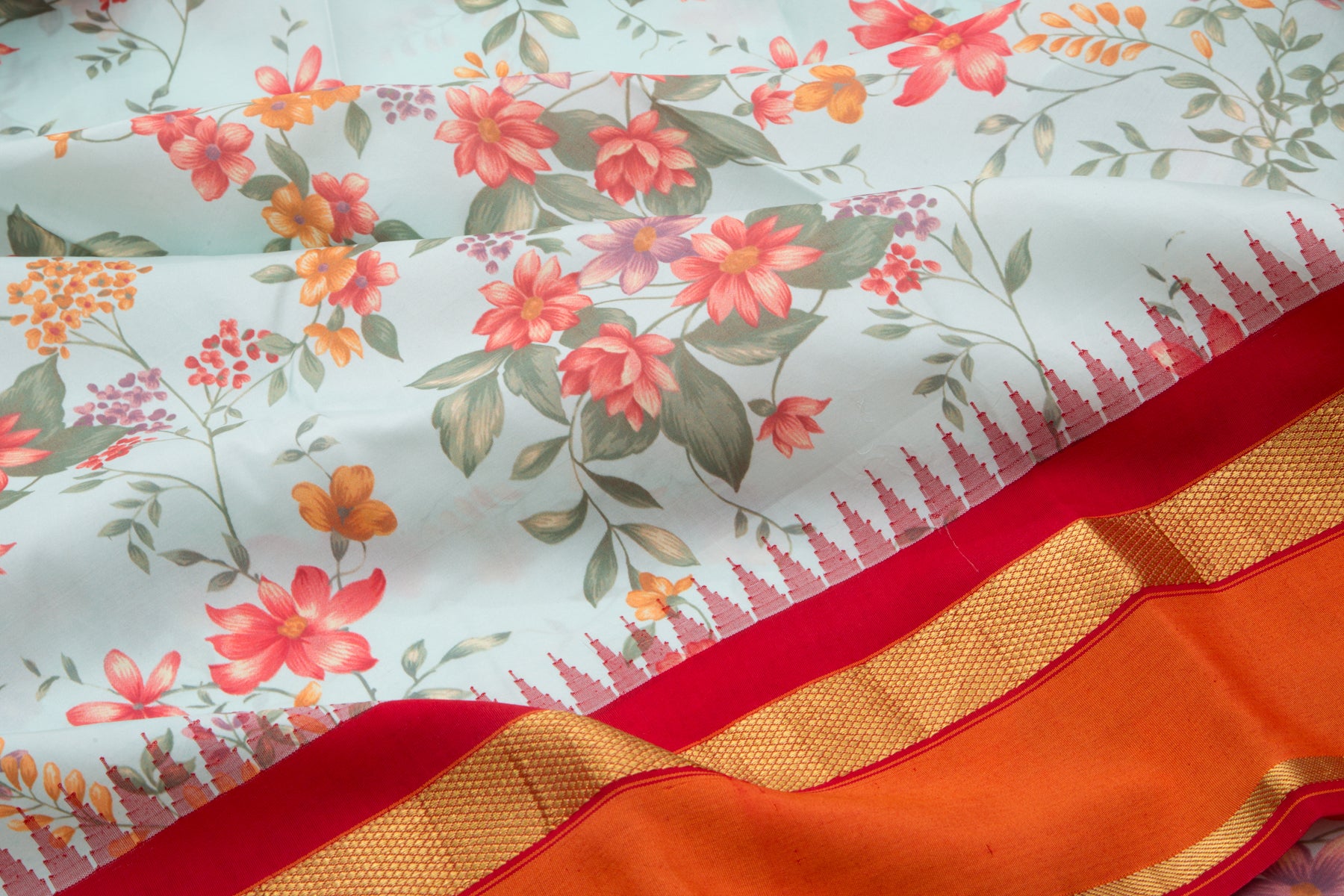 Kanchipuram Silk Floral Printed Pastel Blue Saree