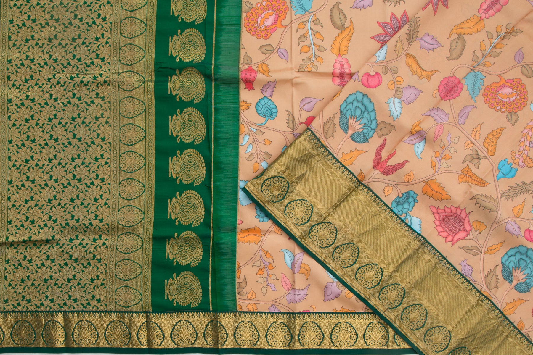 Kanchipuram Silk Floral Printed Pastel Brown Saree