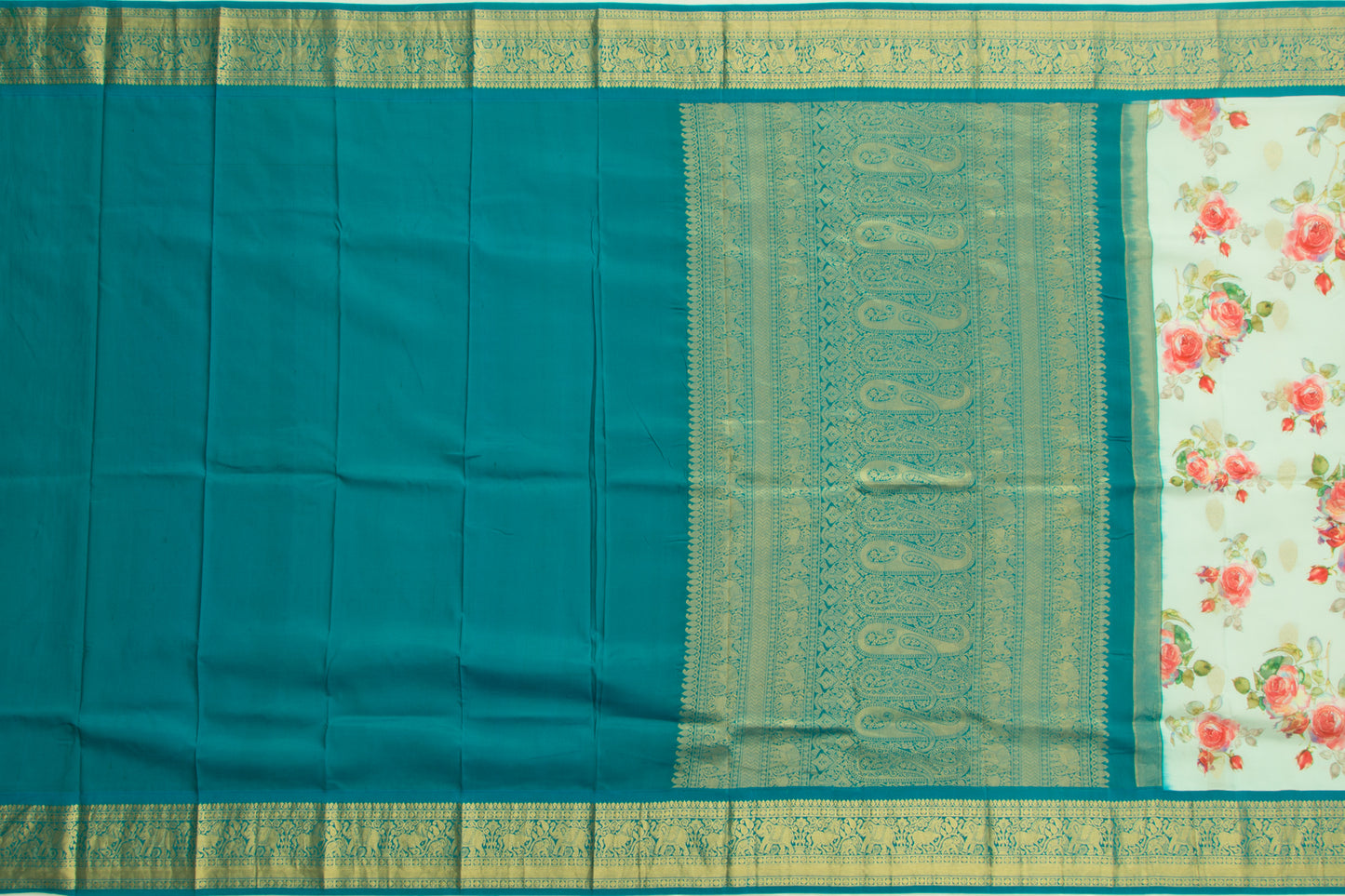 Kanchipuram Silk Floral Printed Pastel Blue Saree