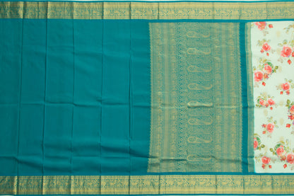 Kanchipuram Silk Floral Printed Pastel Blue Saree