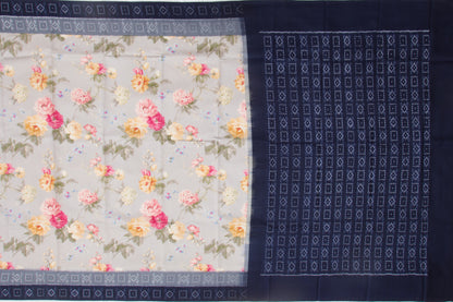 Pochampally Silk Ikat Floral Printed Grey Saree