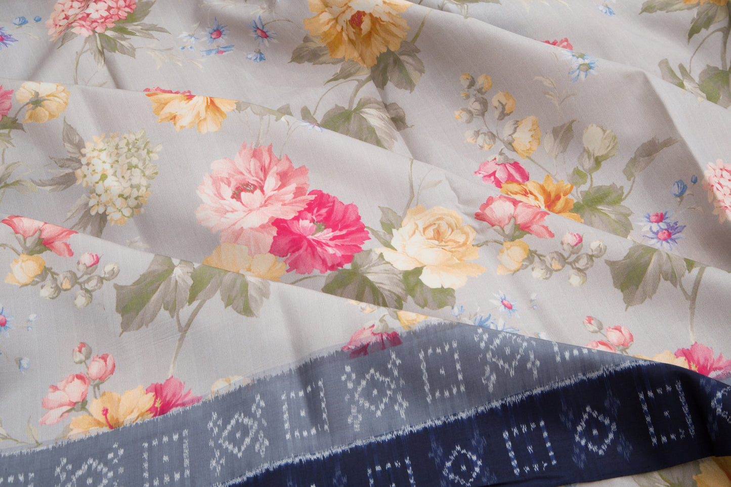 Pochampally Silk Ikat Floral Printed Grey Saree