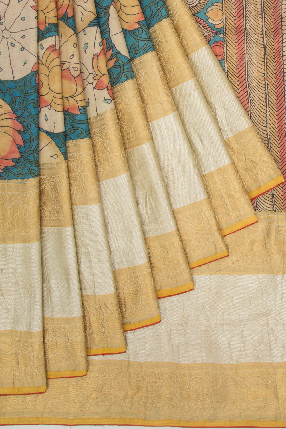 Kanchipuram Silk Kalamkari Blue Saree