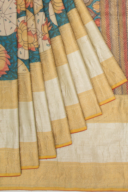 Kanchipuram Silk Kalamkari Blue Saree