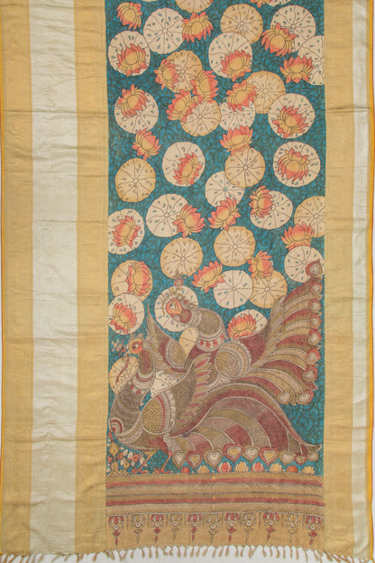 Kanchipuram Silk Kalamkari Blue Saree