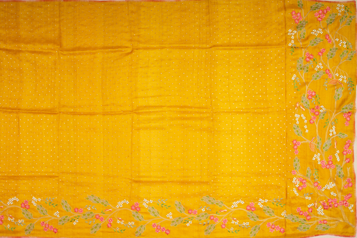 Tussar Embroidery Butta Mustard Yellow Saree