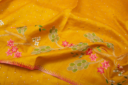 Tussar Embroidery Butta Mustard Yellow Saree