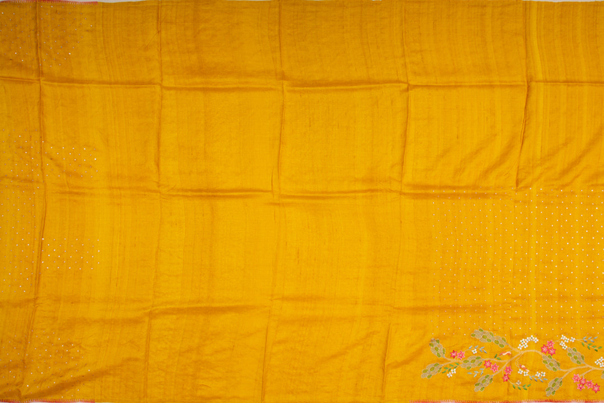 Tussar Embroidery Butta Mustard Yellow Saree