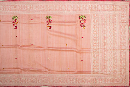 Tussar Embroidery Peach Saree