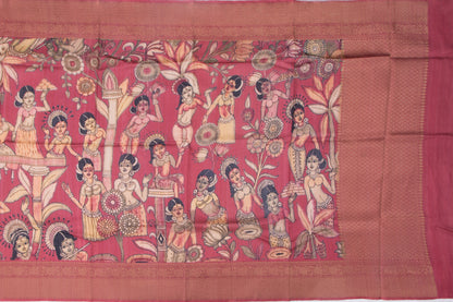 Tussar Printed Pink Saree
