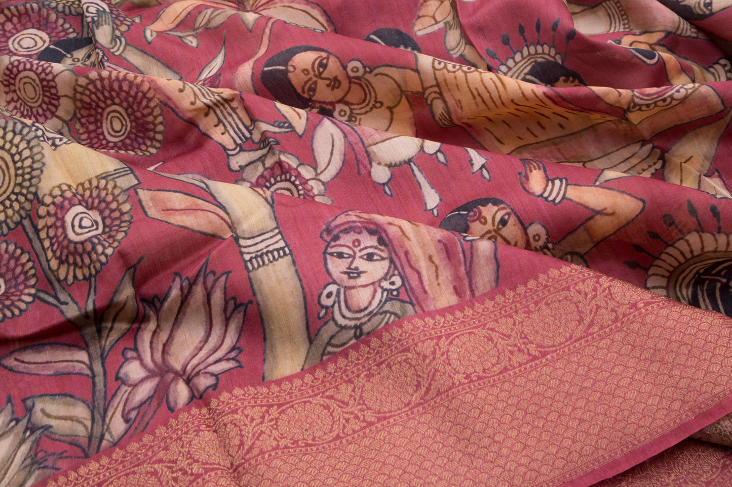 Tussar Printed Pink Saree