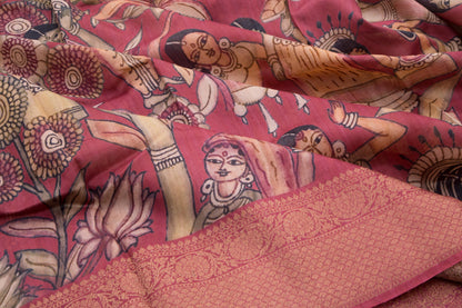 Tussar Printed Pink Saree