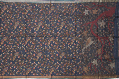 Tussar Floral Printed Dark Blue Saree