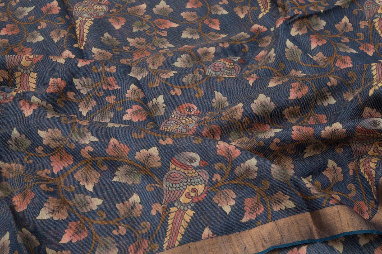 Tussar Floral Printed Dark Blue Saree