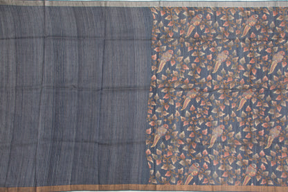 Tussar Floral Printed Dark Blue Saree