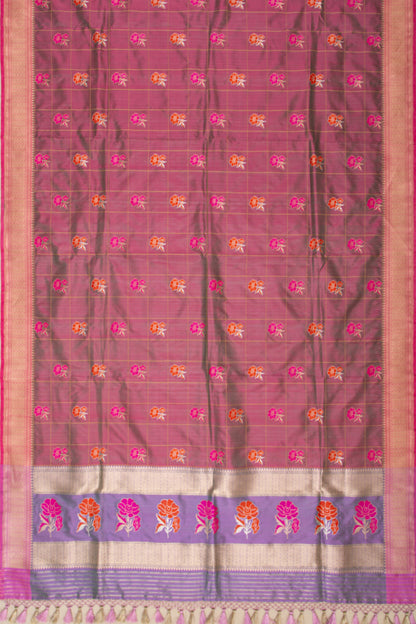 Banarasi Silk Checks And Butta Dual Tone Purple And Green Dupatta