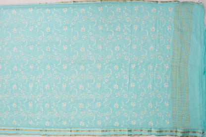 Chiffon Embroidery Floral Jaal Sky Blue Saree