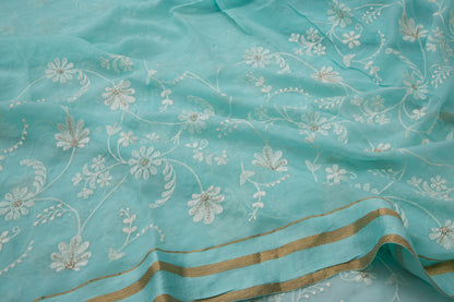Chiffon Embroidery Floral Jaal Sky Blue Saree