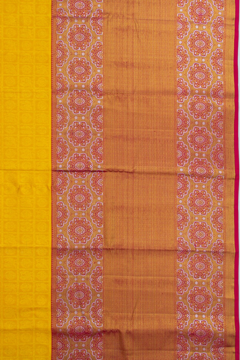 Kanchipuram Silk Checks And Butta Yellow Saree