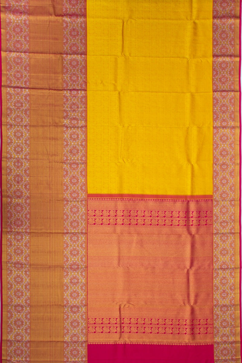 Kanchipuram Silk Checks And Butta Yellow Saree