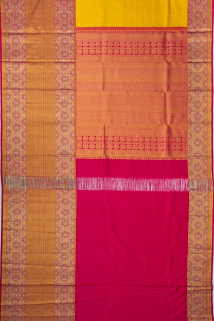 Kanchipuram Silk Checks And Butta Yellow Saree