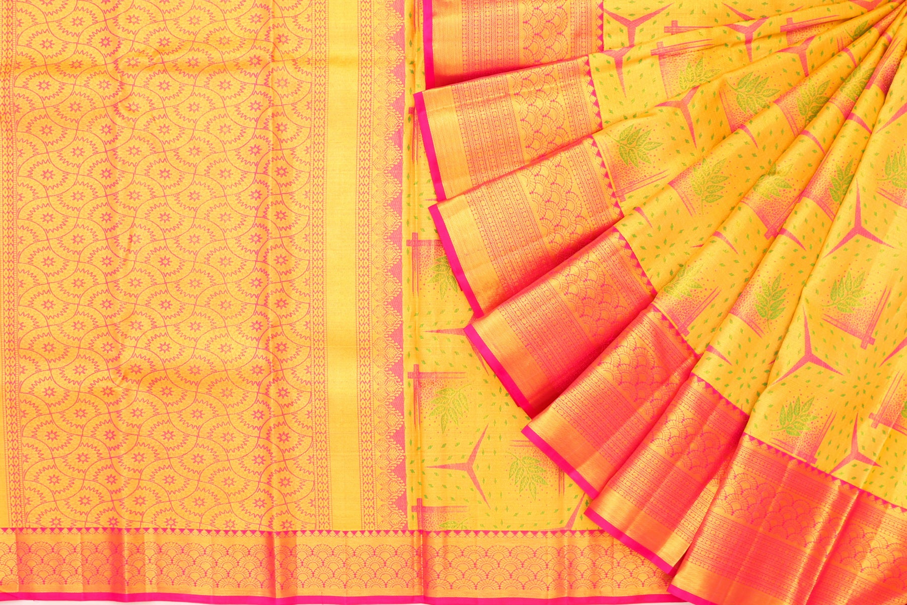 Kanchipuram Silk Tissue Printed Yellow Saree