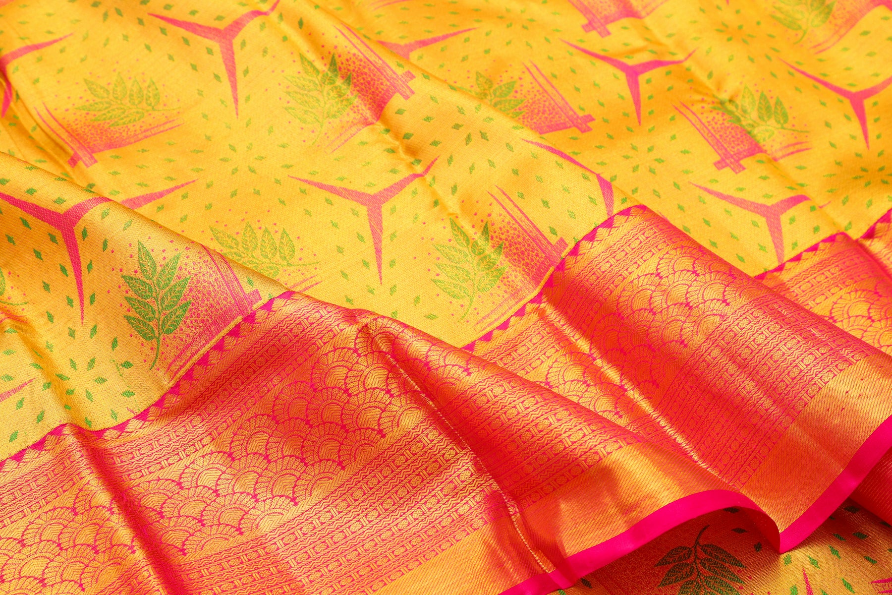 Kanchipuram Silk Tissue Printed Yellow Saree