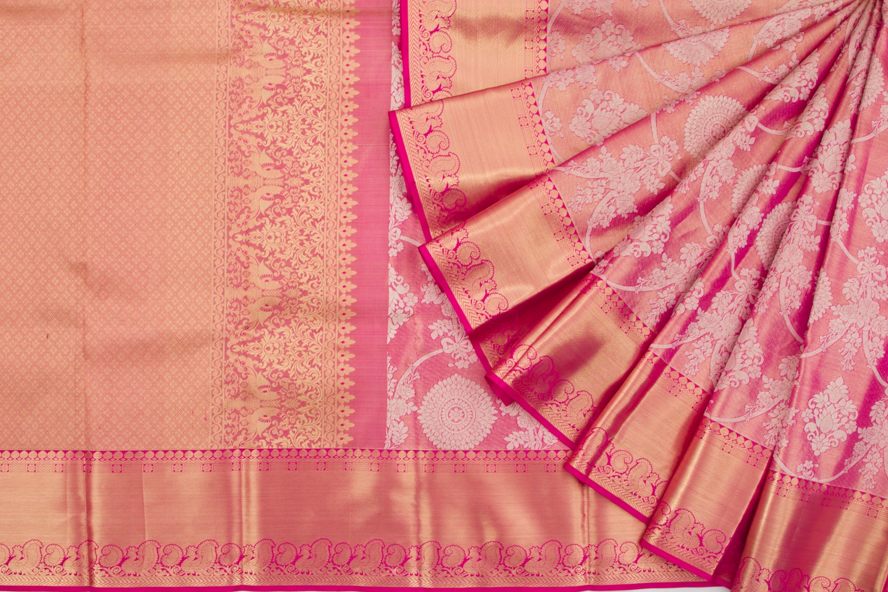 Kanchipuram Silk Tissue Jaal Pink Saree
