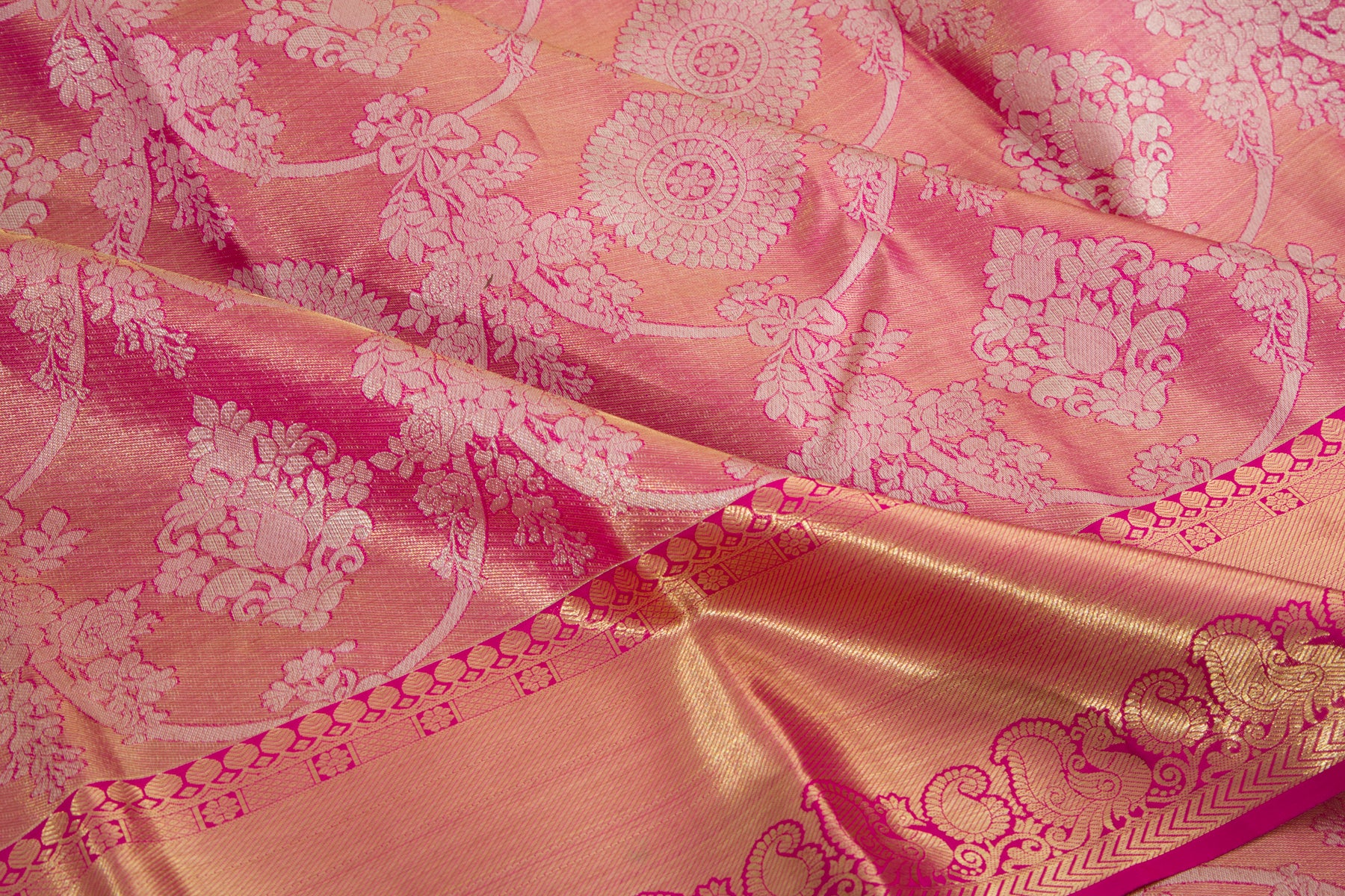 Kanchipuram Silk Tissue Jaal Pink Saree