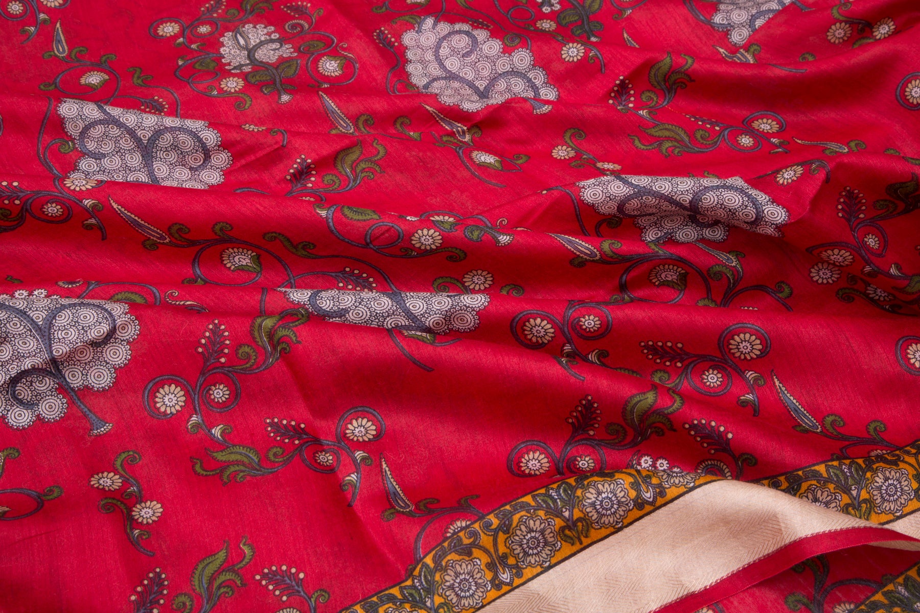Soft Silk Floral Printed Red Saree