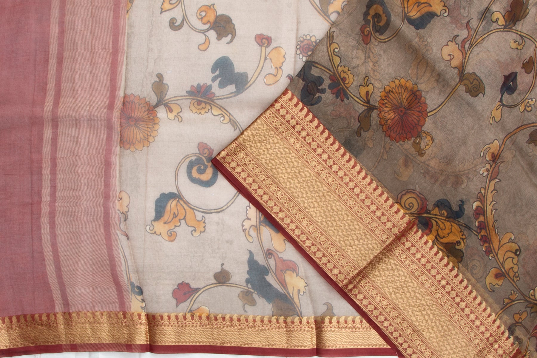 Organza Floral Printed Brown Saree/5074815_2.jpg