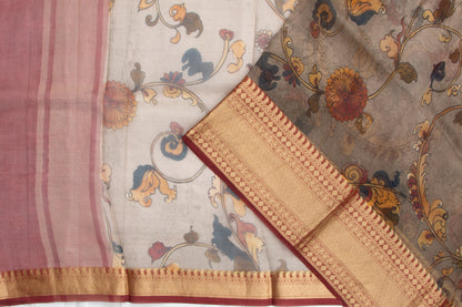 Organza Floral Printed Brown Saree/5074815_2.jpg