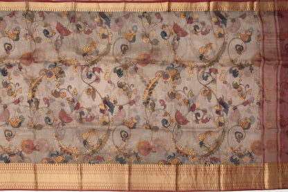 Organza Floral Printed Brown Saree