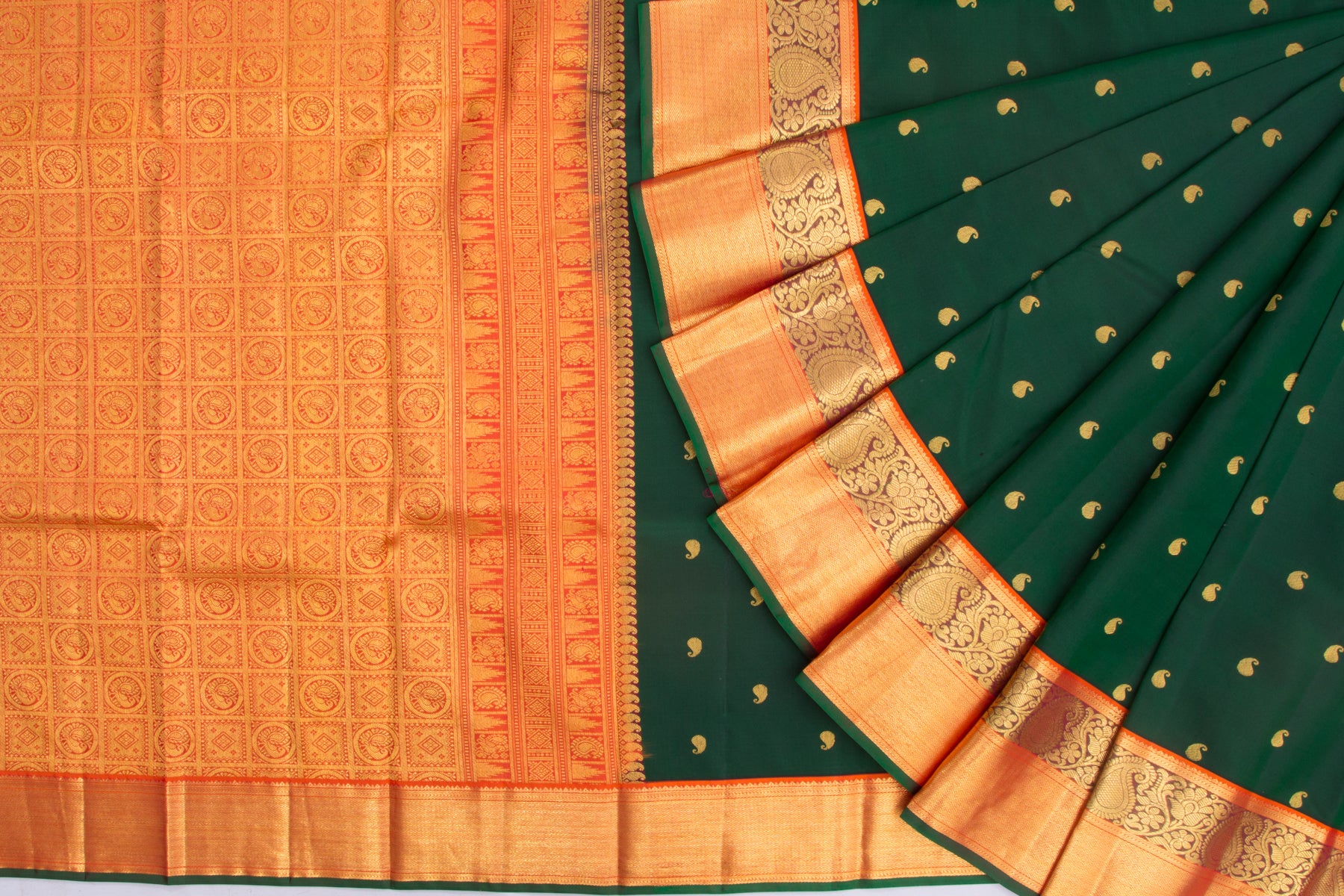 Kanchipuram Silk Butta Dark Green Saree