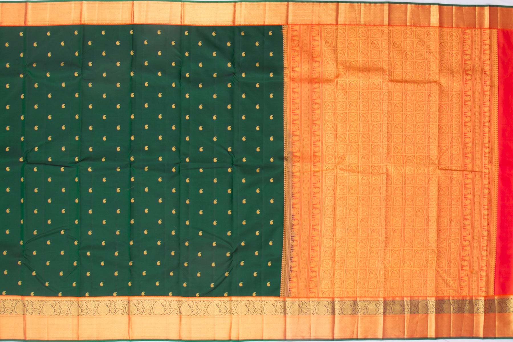 Kanchipuram Silk Butta Dark Green Saree