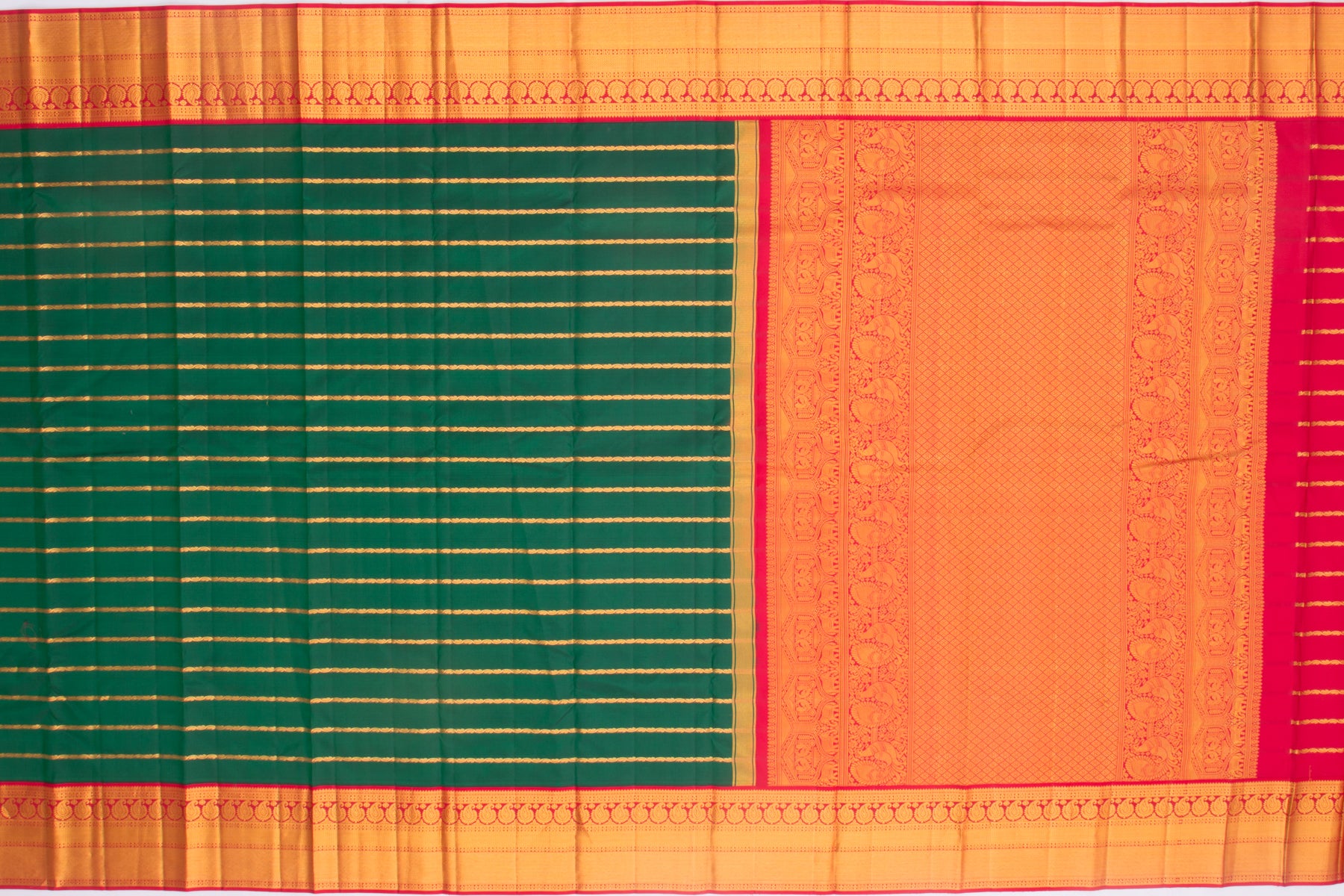 Kanchipuram Silk Horizontal Lines Green Saree