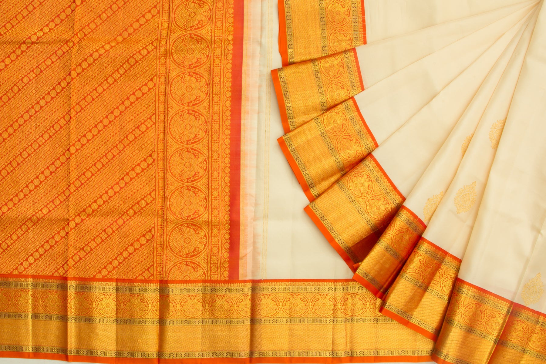 Kanchipuram Silk Butta Cream Saree