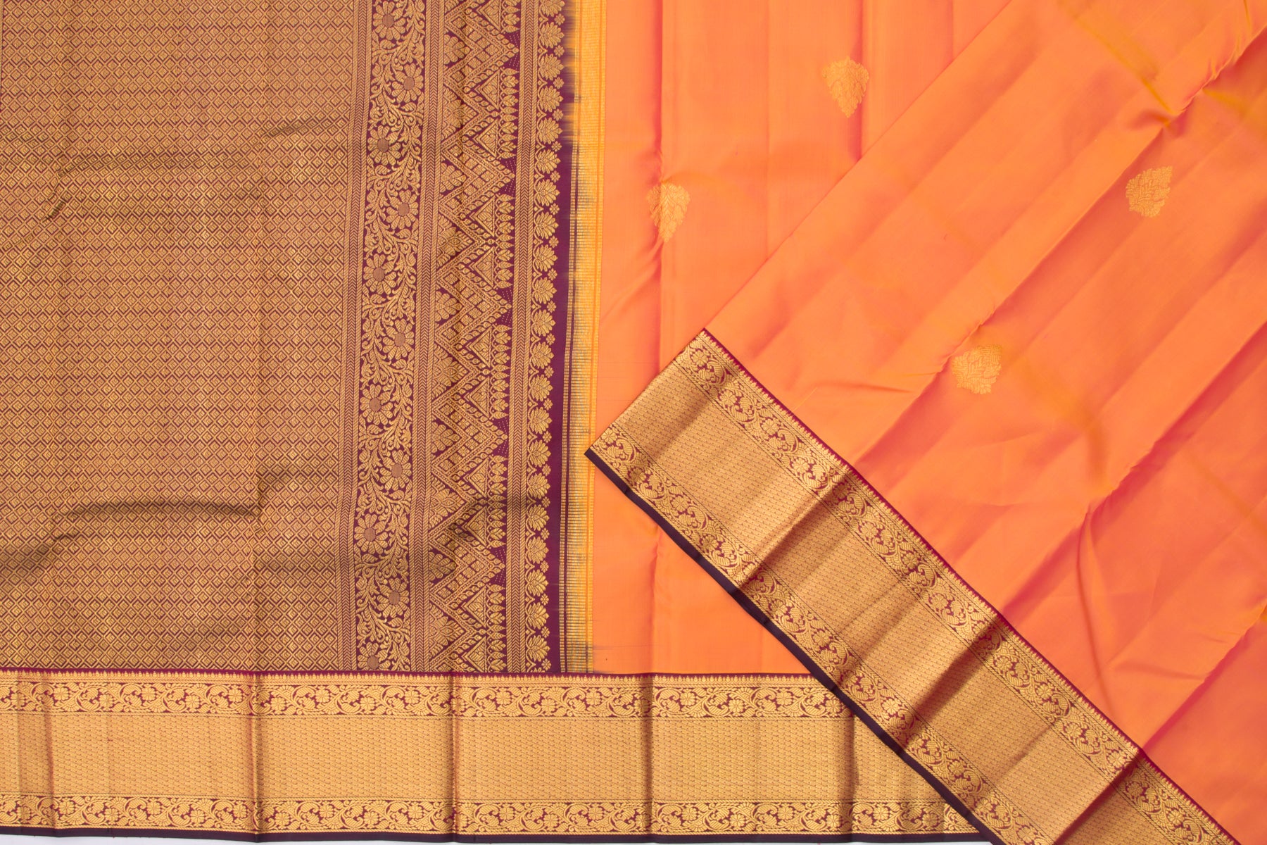 Kanchipuram Silk Butta Orange And Pink Dual Tone Saree