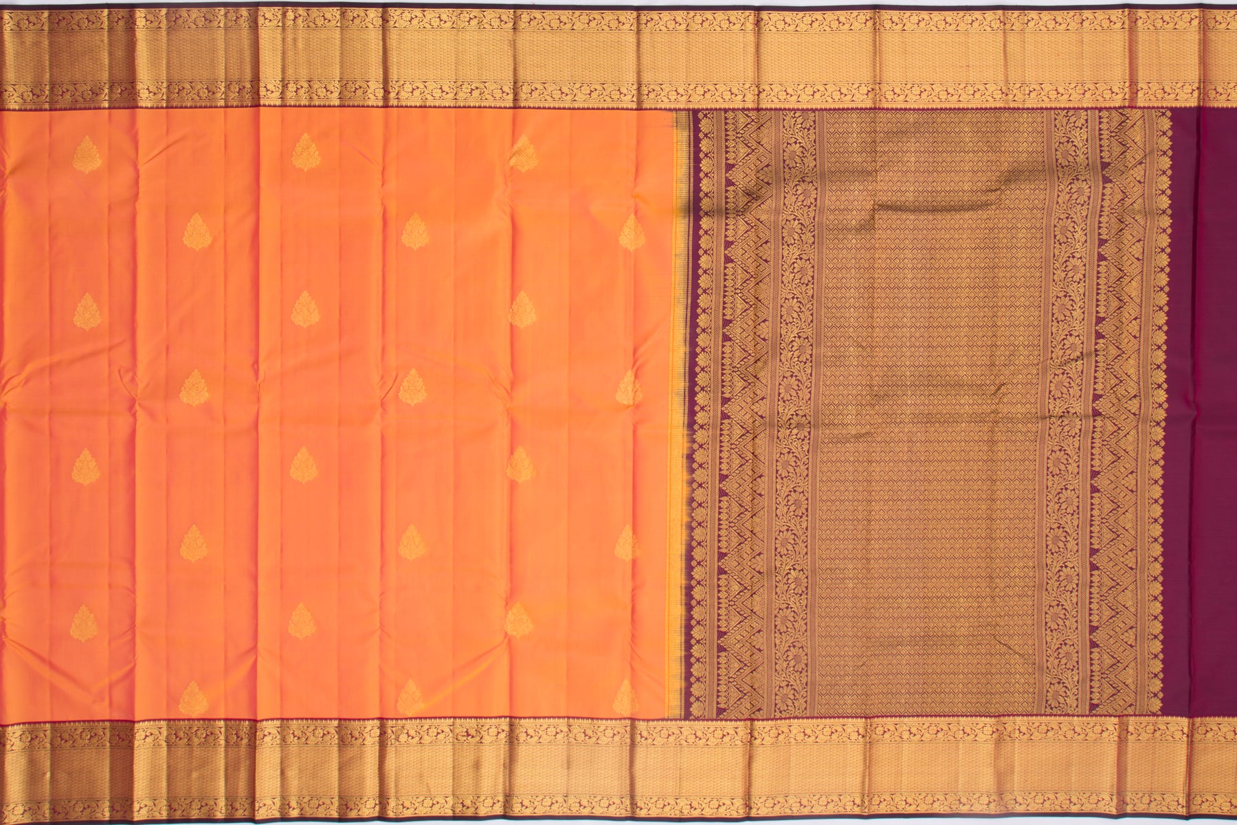 Kanchipuram Silk Butta Orange And Pink Dual Tone Saree